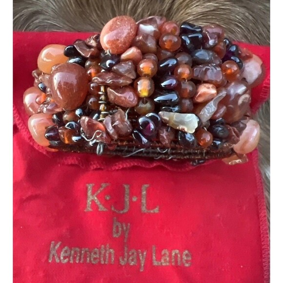 New Rare KJL Kenneth Jay Lane Beaded garnet carnelian Quartz bracelet Large - Picture 5 of 5